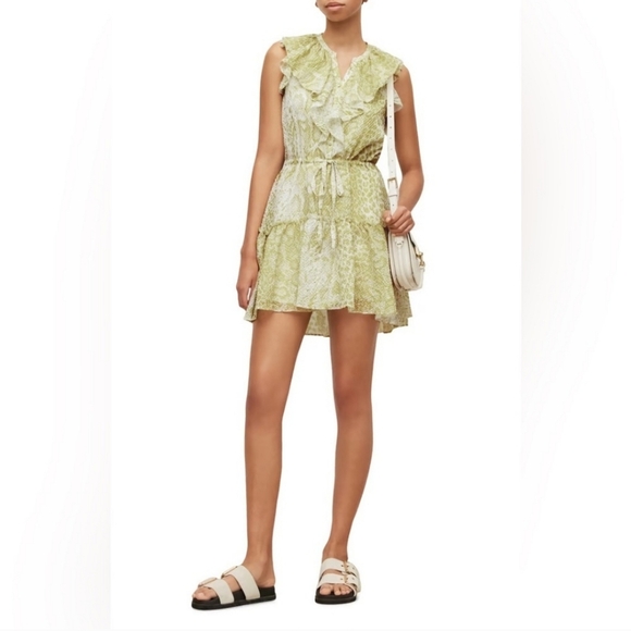 All Saints NWTs Ali Noche Snake Print Ruffled Dress - Picture 3 of 8